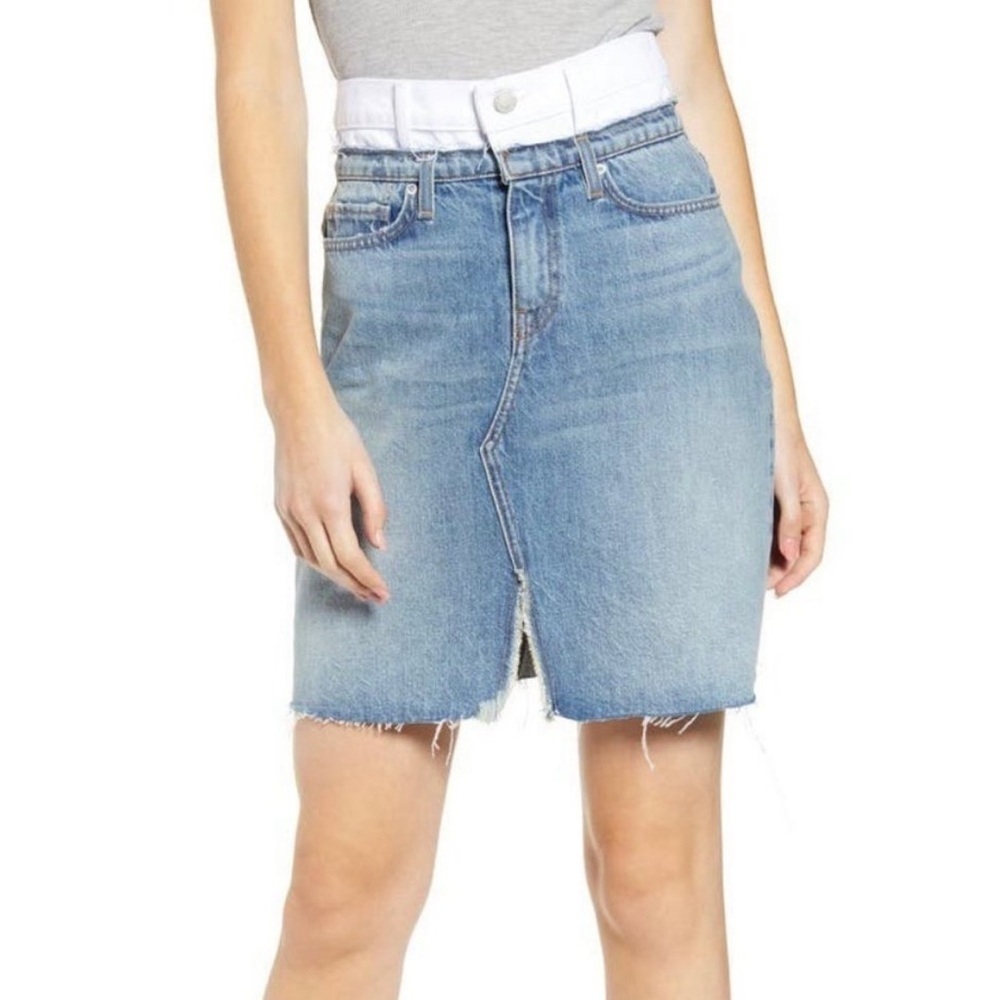 Hudson Jeans Lulu Skirt Denim Jean Mini 2 Tone Summer Beach Blue White Sz 24